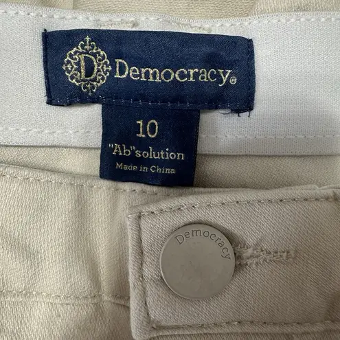 Democracy Jeans Pants Womens 10 Ab Solution Cream Split Raw Hem Straight Leg