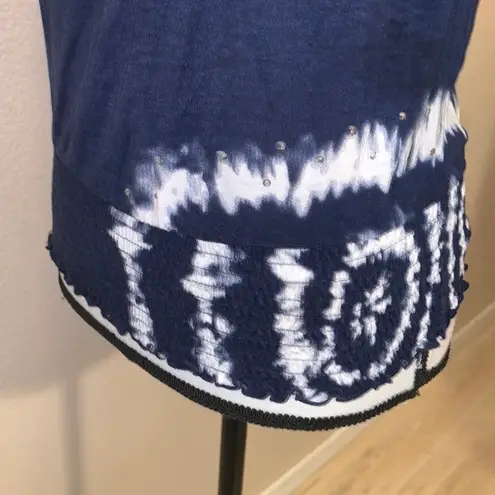 INC International Concepts blue tie dye sequined short sleeve top smocked