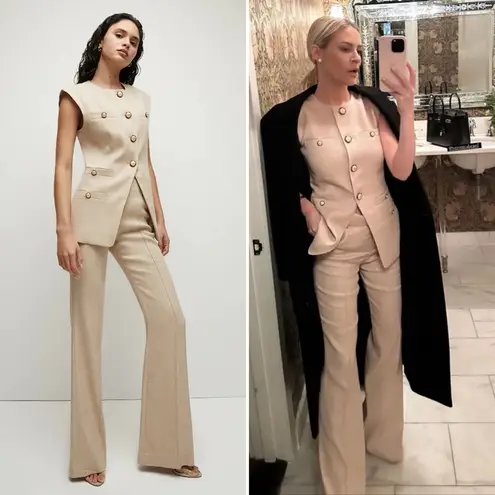 Veronica Beard NWT Komi Stretch Twill-Linen Flare Trousers Size 12 Sandalwood