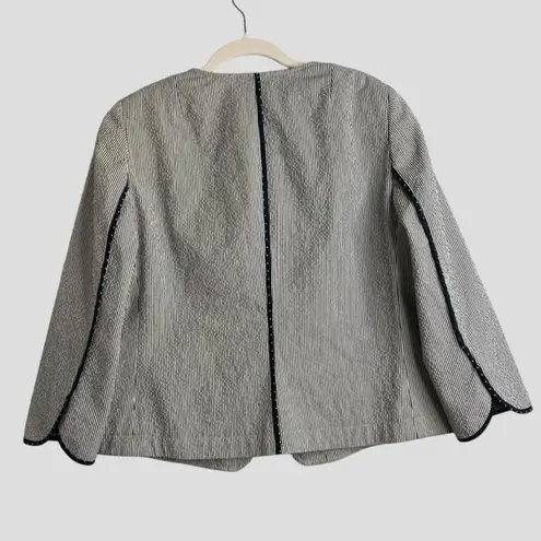 Akris Punto Striped Cotton Blazer Sz. 14 Luxury Designer Swiss Tailored Jacket