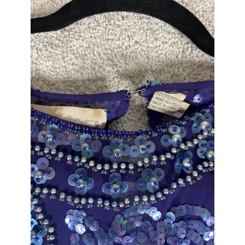 carlei lei sheer hand beaded vintage blouses scallop hem purple size 10
