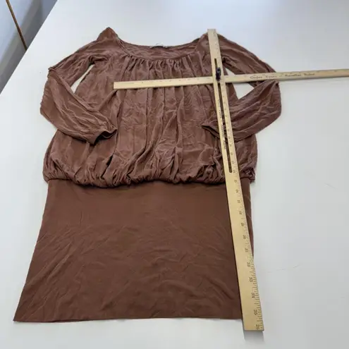 Stefanel Dress Womens Small Brown Long Sleeve Blouson Bubble Hem Viscose Ruched