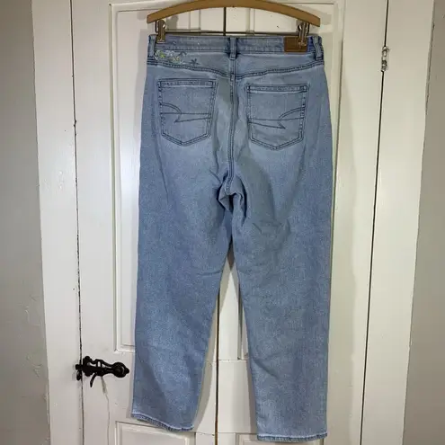 American Eagle  Mom Straight Jeans Womens 10 DIY Floral Embroidery Basic Normcore