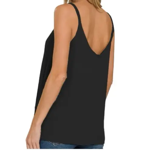 Zenana Outfitters NEW Woven Double Spaghetti Strap V-Neck Cami Size Large Black