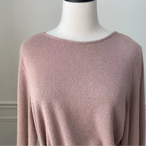 Saints + Secrets Beige Knit Front Knot Dress Balloon Sleeves L