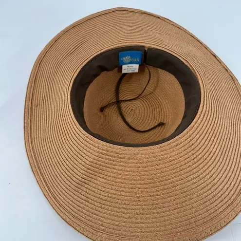 Vivian Collection Straw Wide Brim Floppy Sun Hat Resting Beach Face Tan Black