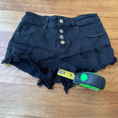 Angel Kiss Black Distressed Jean Shorts with Button Style Fly