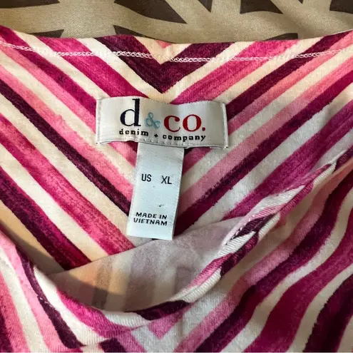 D & Co. Pink White Striped Chevron Stretch Knit Cotton Tunic Size XL