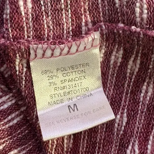 Emelia Knit Top Woman's Medium Red White Striped Fringe Hem Exposed Zipper