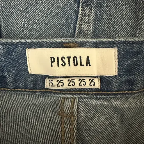 Pistola Mini Skirt Womens 25 Medium Wash Denim Distressed Crossover Waist Retro