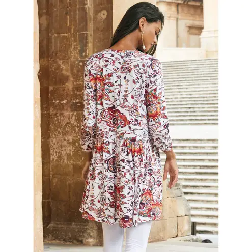 Peruvian Connection Goa Tunic in Pearl Sz XS Dress Floral Colorful Boho Festival