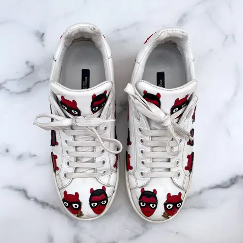 Dolce & Gabbana devil face white leather sneakers size IT 36.5 US 6.5 6