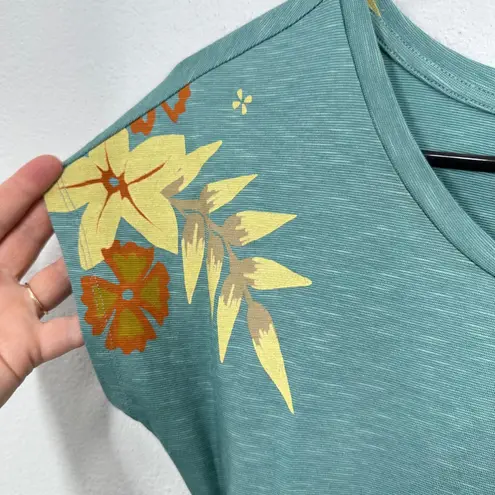 Toad & Co Teal Green Floral Print Short Sleeve Tie Waist Tencel Cotton Dress