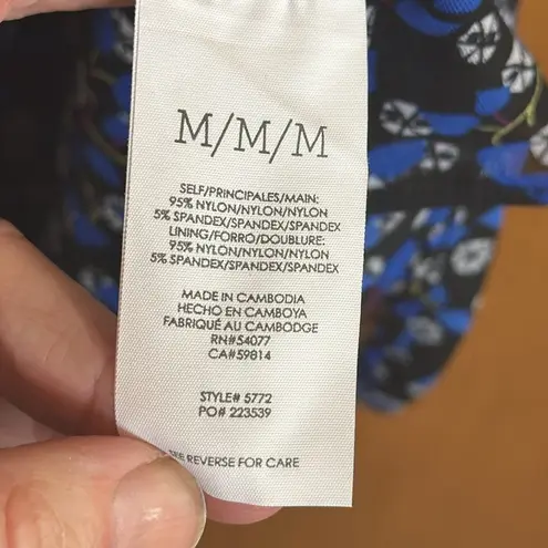 CAbi  “The Ten Dress” Black & Blue With White Floral Pattern. Long Sleeve. New