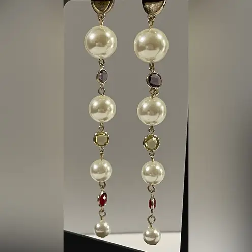 NWT ANNA & AVA by Brooke Webb Turquoise &Pearl Dangle Earrings with Red Accents White