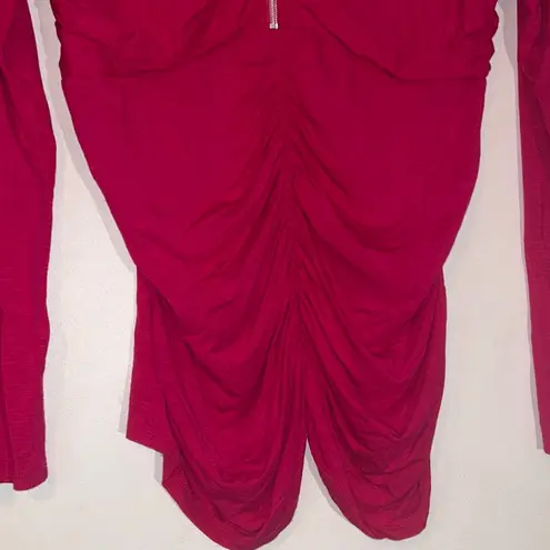 Chic Zippered Hot Pink Blouse with Zipper Shoulders & Front Gathered Middle L Size L