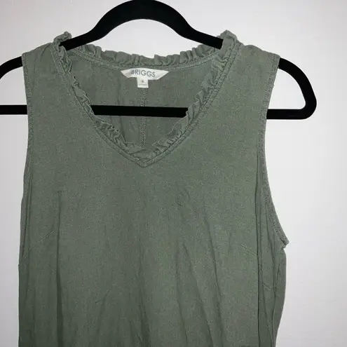 Briggs New York Briggs Ladies Women Ruffle V-Neck Linen Blend Dress, Green ( Olive )