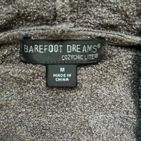 Barefoot Dreams Cozychic Lite Brown Fuzzy Hood Duster Open Cardigan Sweater M