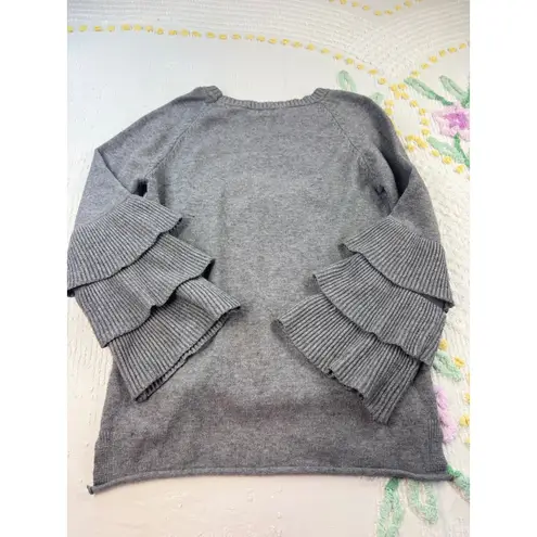 Coco + Carmen Gray Ruffle Sleeve Sweater Crew Neck Knit Top Womens Size S/M