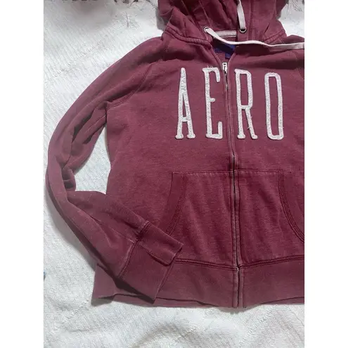 VTG Y2K Aeropostale Hoodie L Red Grunge Mallgoth Striped Zip Up Size L