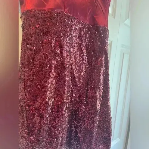 Dance in the Spotlight Burgundy Satin Sequin Bustier Mini Dress Size M B25 Red Size M