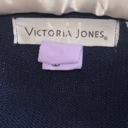 Victoria Jones Snowman Christmas Sweater Women's S Zip Up Embroidered Snowflakes Blue