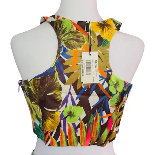 Milly Racer Crop Top in Tropical Multi Color Smal made in usa MSRP $215.00 NWT