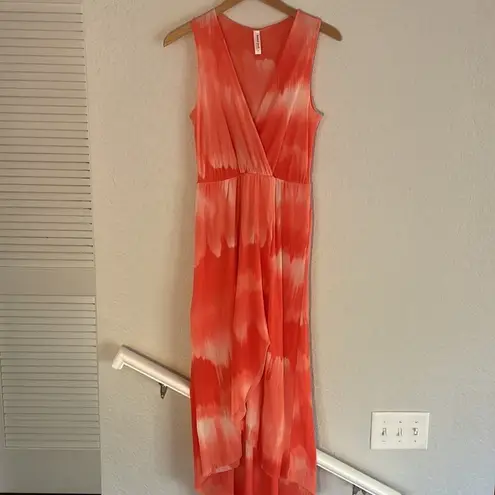 Sweet Pea by Staci Frati Orange Chiffon Summer Maxi Dress Split Front Resortwear Size M