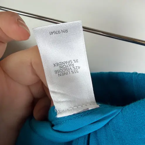 J Jill Linen Stretch Pants Medium Blue Ankle Pull On Travel Resort Lightweight