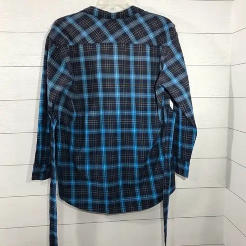 Pam & Gela Blue and Black Plaid Long Sleeve Shirt Size Small NWT