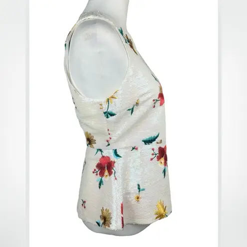 Endless Rose Sequin Embroidered Floral Peplum Tank Top Sleeveless Blouse Small