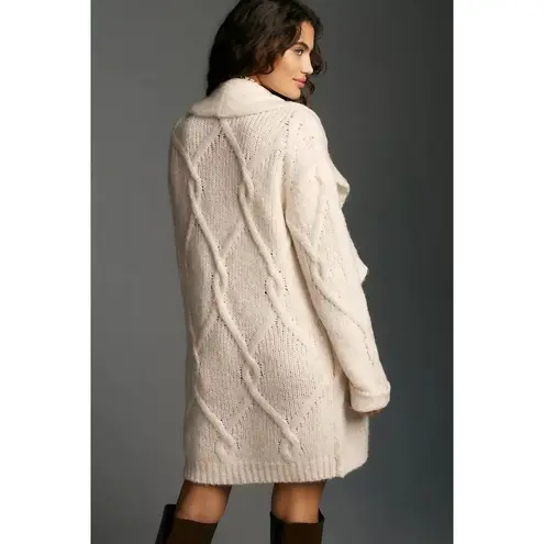 NWT Anthropologie Cream Cable Knit Open-Front Cardigan Sweater Sz S thumbnail 2