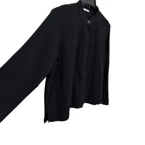 Eileen Fisher  Organic Cotton Pucker Shirt Jacket Size XL Black Lagenlook Blazer