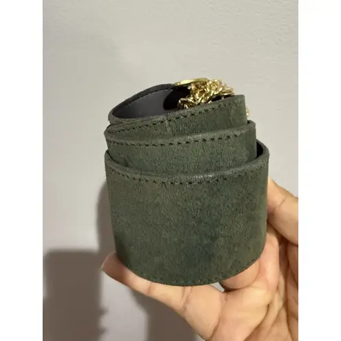 Vintage Dame Belt and Bag Green Suede Leather Belt Size L Womens Genuine 36.5" Blue