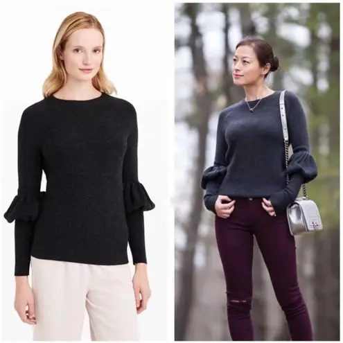 Club Monaco Ellodie Grey Wool Ruffle Puff Sleeve Knit Sweater XS