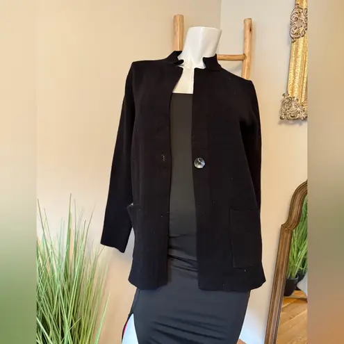 Halston Black One Button Blazer with Houndstooth Interior And Cuffs Medium