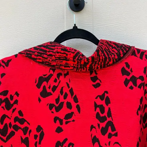 Ali Miles Red Black Print Asymmetrical Long Sleeve Cowl Neck Tunic Blouse Sz XL