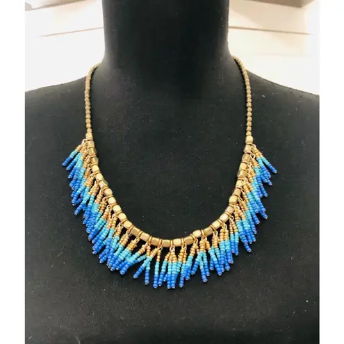 Vintage Gold Tone Beaded Fringe Tassel Necklace Earrings Set