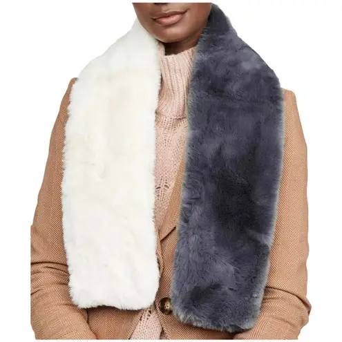 APPARIS ROXANNE Faux Fur Scarf Two Tone Gray Ivory Carbon Cozy Soft Slit OS NWT