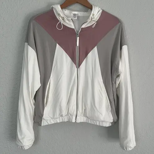 Zyia Active Cream Block Soft Full Zip Hoodie Retro Colorblock Size XS Athleisure