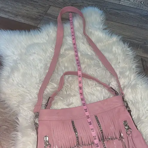 B. Makowsky Alexis Pink Fringe Leather Shoulder Crossbody Bag Pink