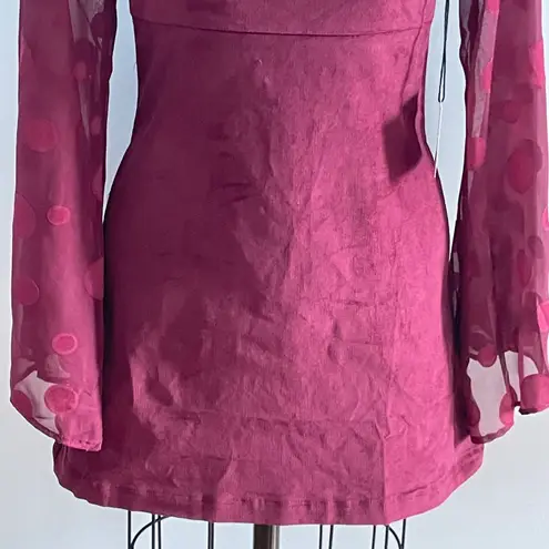 Unique Vintage x Smak Parlour Burgundy Bell Sleeve Corduroy Mini Dress- Size XS