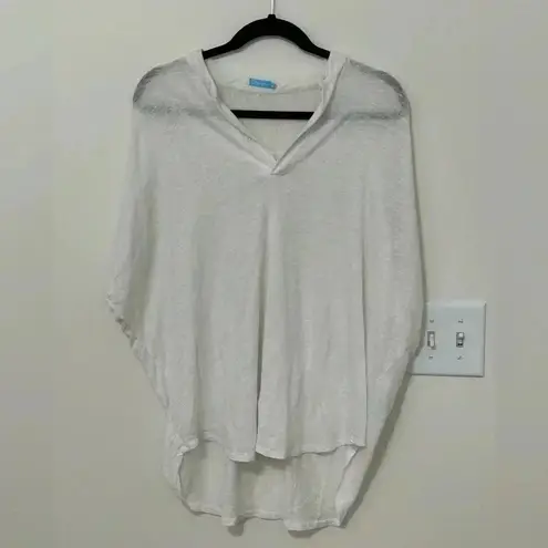 J McLaughlin White Linen Blend Poncho Top Oversized V