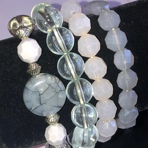 Lot of 4 Neutral Tone Beads Beaded Boho Stretchy Bracelets Gray