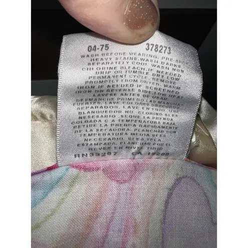 VTG 90’s Crest Scrub Top Rainbow Hearts Pink Ribbon Print Pockets Women’s Large