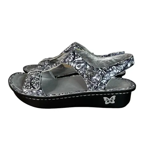 Alegria Keli Sandals Womens Size 38 Black White Floral Comfort Leather Open Toe