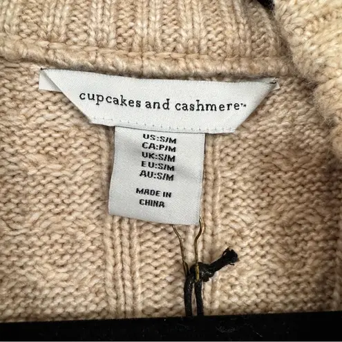 Cupcakes & Cashmere Tan Cable Knit Zip Short Sleeve Cardigan Sweater Womens M Size M