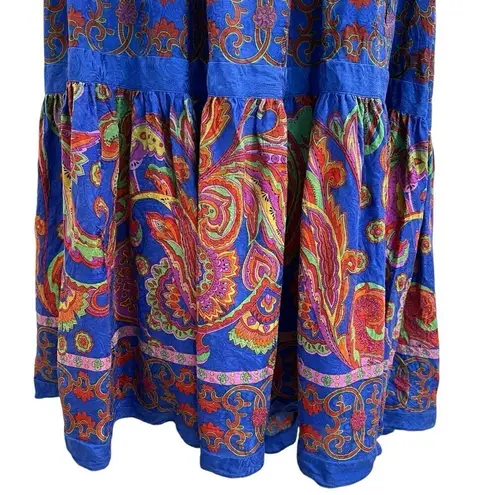 Vintage 100% Silk Colorful Paisley Floral Midi Skirt Side Slit size XL/1X