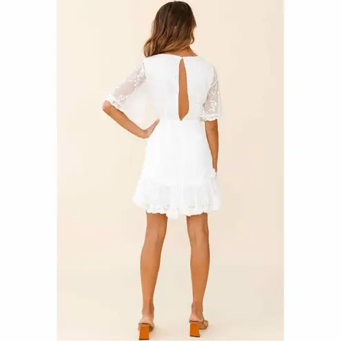 Selfie Leslie  Leona Embroidered Chiffon Frill Trim Mini Dress White Small