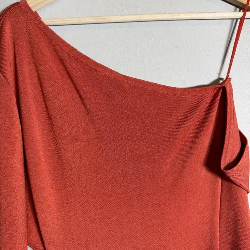 Cult Gaia Zora Knit Cutout Midi Dress Women Medium Chili Orange Asymmetrical NWT